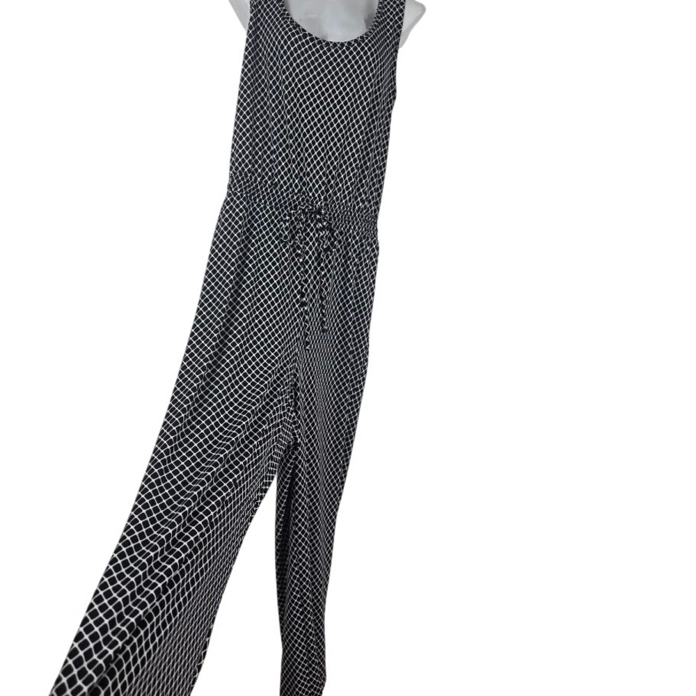 Calvin‎ Klein Jumpsuit Womens M Black White Geometric Diamond Print Professional